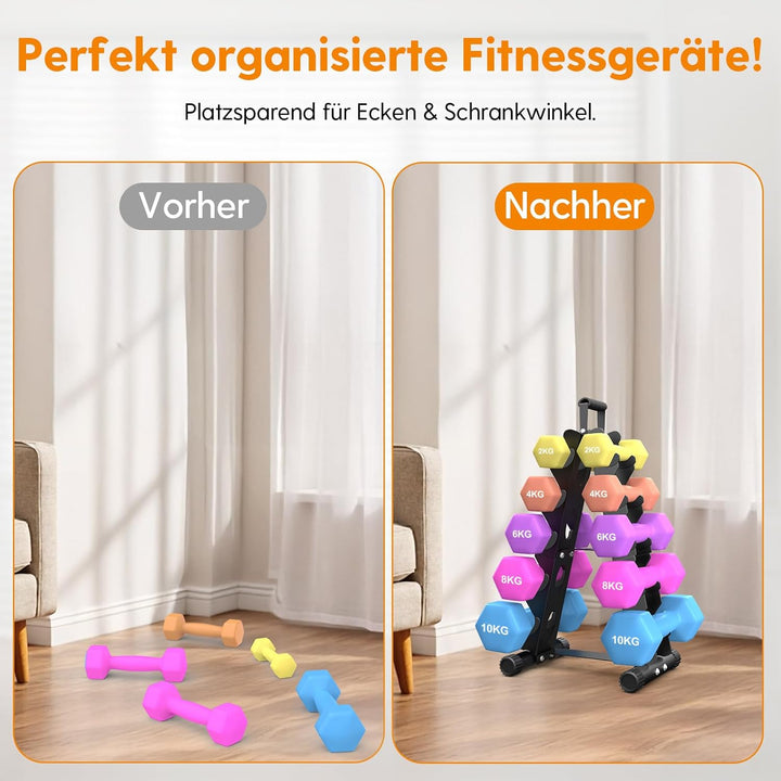 5-Etagen Hantelständer aus Metall, A-Rahmen Design mit Griff, Platzsparendes Fitness-Rack für Home-G