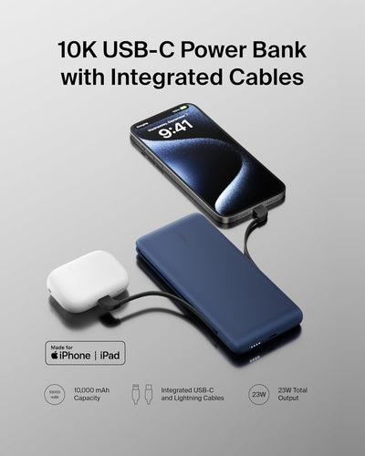 Belkin BOOSTCHARGE Plus 10K tragbares Ladegerät und Powerbank (10.000 mAh mit integriertem Lightning