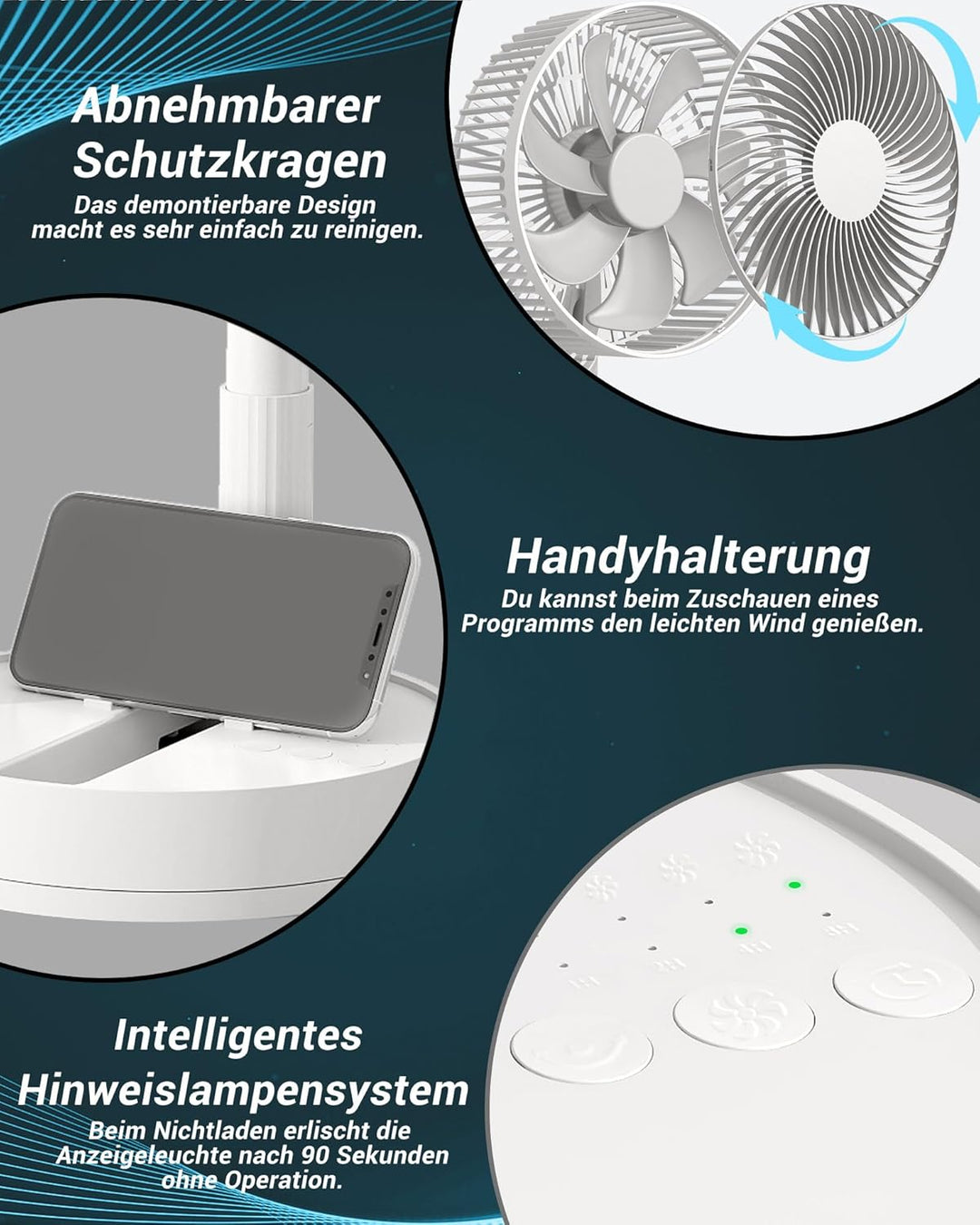 USB Ventilator Leise, 5400mAh-24H Akkulaufzeit Oszillierend Tischventilator, 200mm Faltbarer Ventila