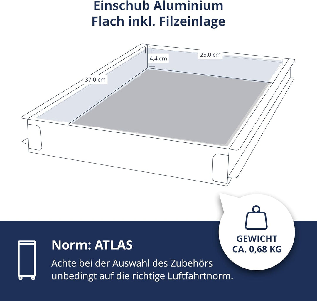 VanDeBord Einschub Aluminium Flach, Schublade, Schubkasten, Drawer, Zubehör für Flugzeugtrolleys, Ai