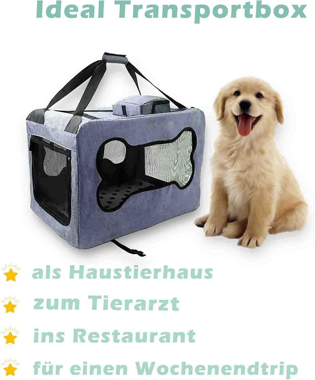 ABISTAB Transportbox Hunde und Katze Faltbare Tragetasche blau Grösse M robuste Atmungsaktive Netz m