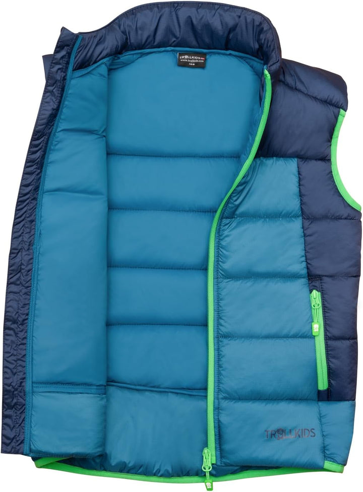 Trollkids Kids Hardanger Vest 134-140 Mystik Blau/Dunkel Marine/Frischgrün, 140 mystic blue