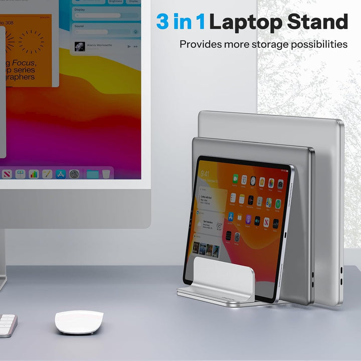 OMOTON 3 Slot Aluminium Vertikal Laptop Ständer, Verstellbarer Notebook Ständer, Laptop Halterung fü