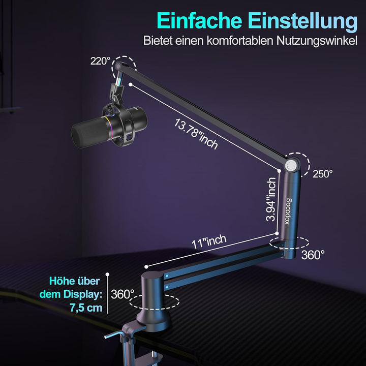 Mikrofonarm Boom Arm, Mikrofon Arm Low Profile für Blue Yeti, 4 Montagemöglichkeiten, Trägt bis zu 1
