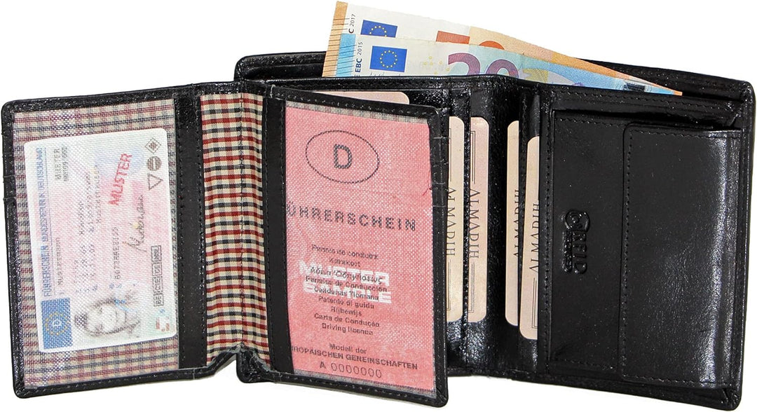 ALMADIH Leder Portemonnaie RFID Schutz Hochformat 17 Kartenfächer aus Premium Rindsleder mit Geschen