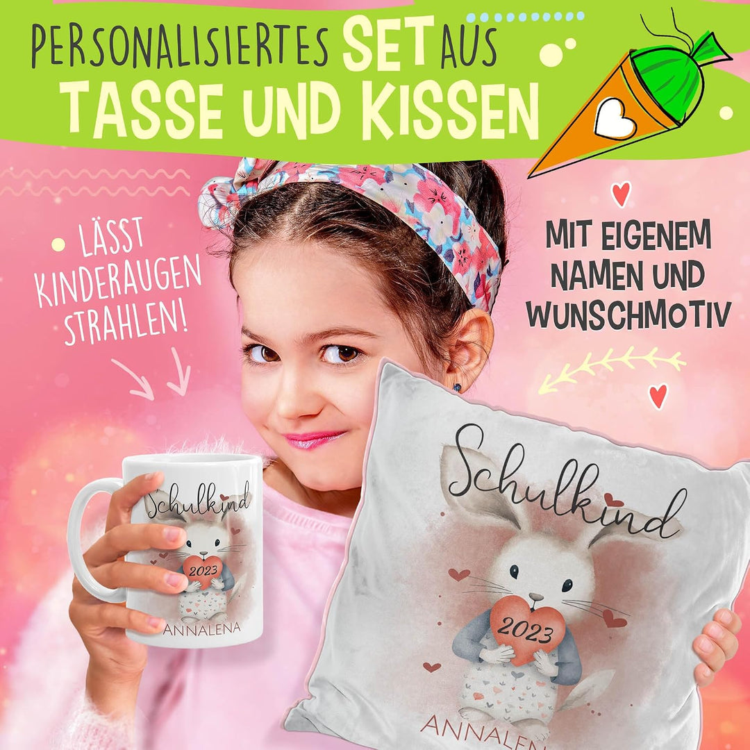 PR Print Royal Einschulung Geschenke-Set - Schulkind mit Name und Jahr personalisiert - Hase, person