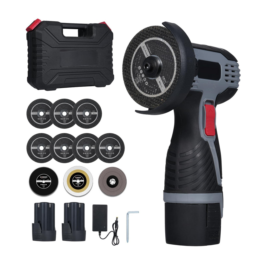 Weytoll Mini Winkelschleifer Akku mit 2 Batterien, 16,8V 1500mAh, 17000RPM mit 10 76-mm-Schneidkling