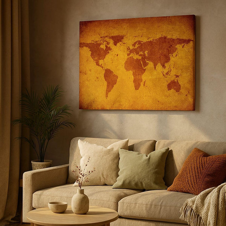 Bilder auf Leinwand Alte Karte Kontinente Reisen Welt Leinwandbild 70x50cm Wandbilder Dekoration Woh