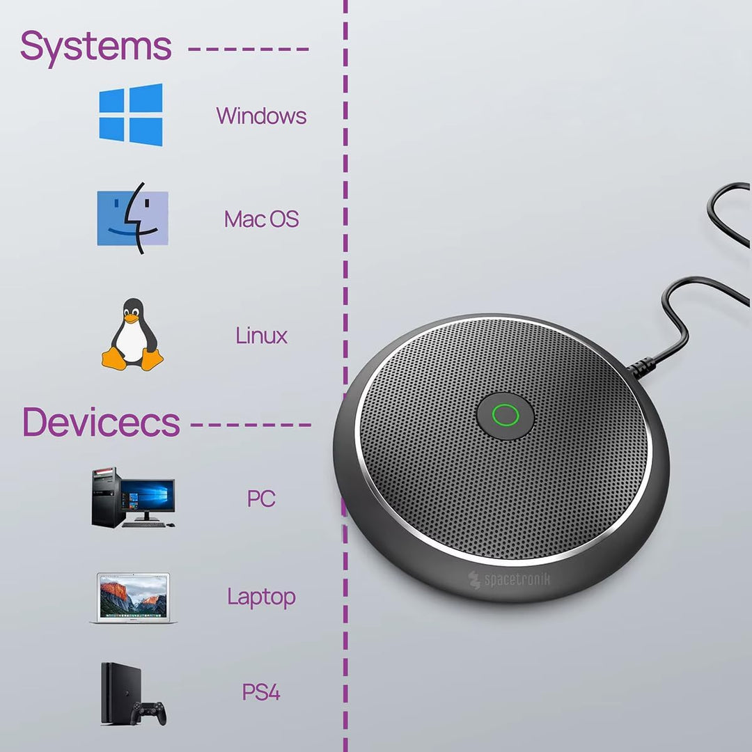 Spacetronik USB Konferenzmikrofon ohne Lautsprecher, USB Mikrofon PC mit Geräuschunterdrückung, Stum
