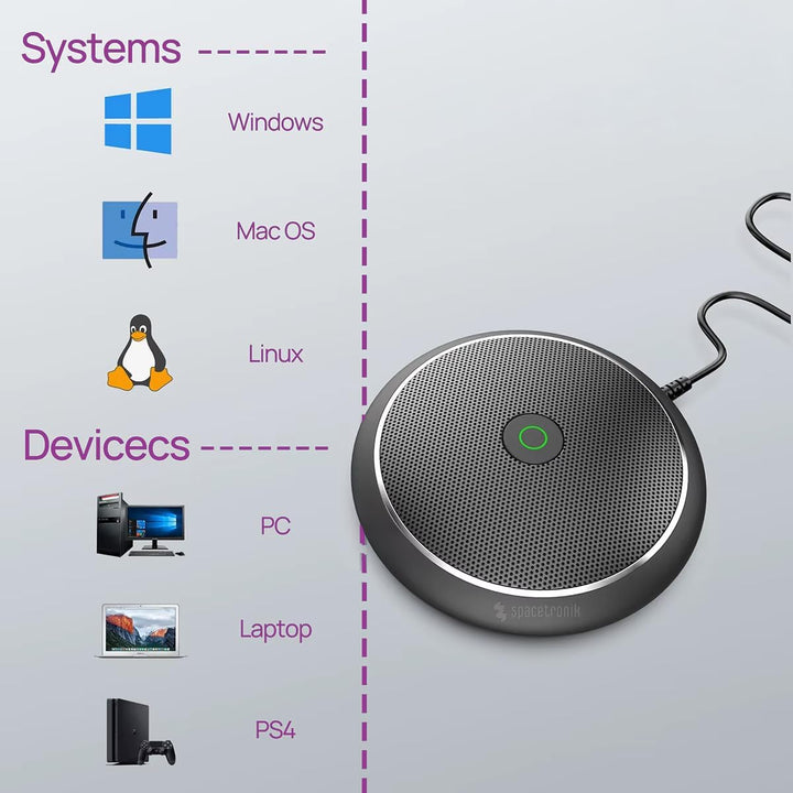 Spacetronik USB Konferenzmikrofon ohne Lautsprecher, USB Mikrofon PC mit Geräuschunterdrückung, Stum