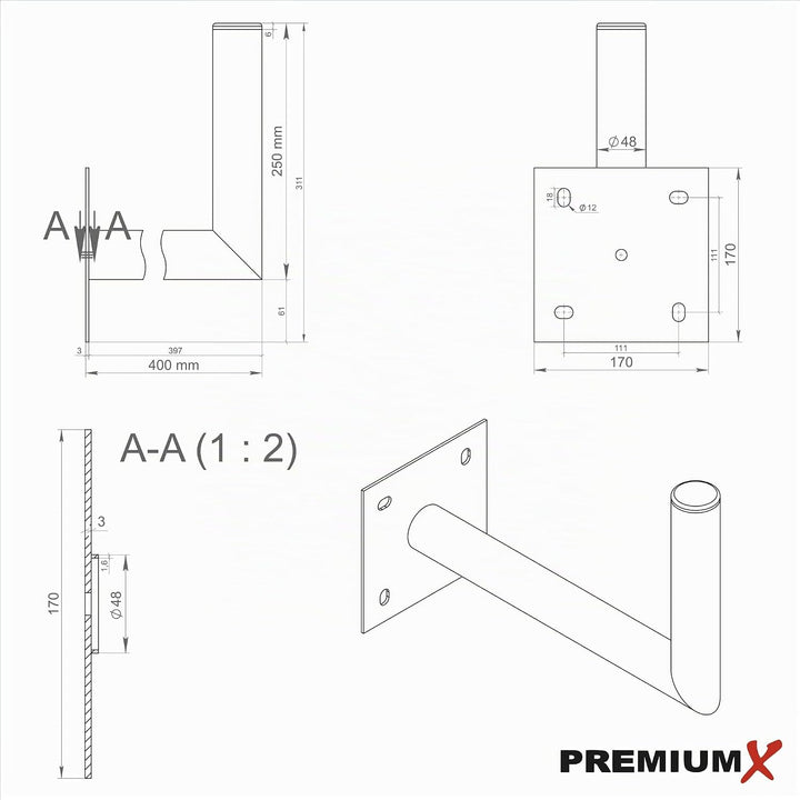 Premium X 40cm Wandhalter Stahl verzinkt SAT Antenne Wandhalterung Wand Montage Halter Wandabstand 4