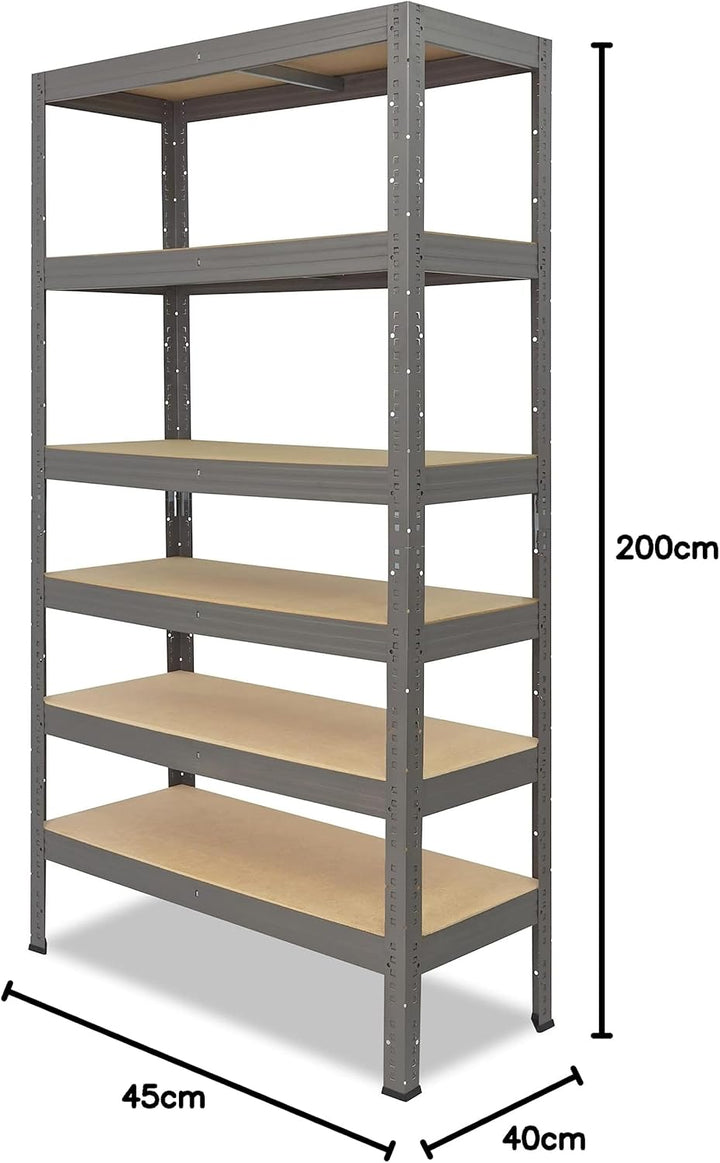 shelfplaza® 200x45x40cm Profi Schwerlastregal grau/Metallregal mit 6 Böden à 166kg Tragkraft/Kellerr