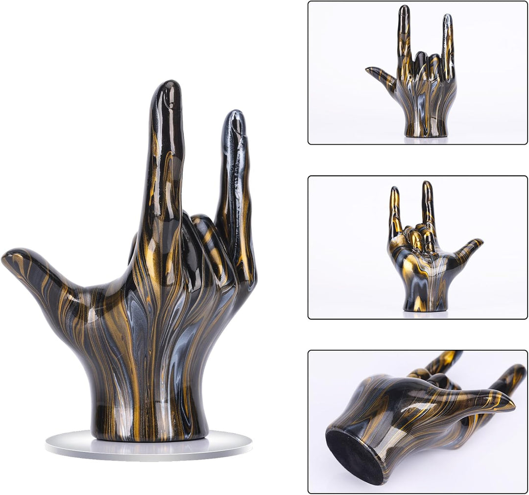 LCCCK Schwarz-goldenes Rock-and-Roll-Handschild, Schreibtischstatue, "I Love You", für Paare, Schlaf