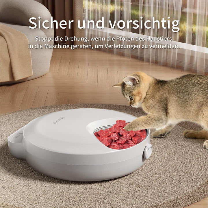 Nassfutterautomat, batteriebetriebener automatischer Katzenfutterautomat, 8oz*4 Mahlzeiten mit zeitg