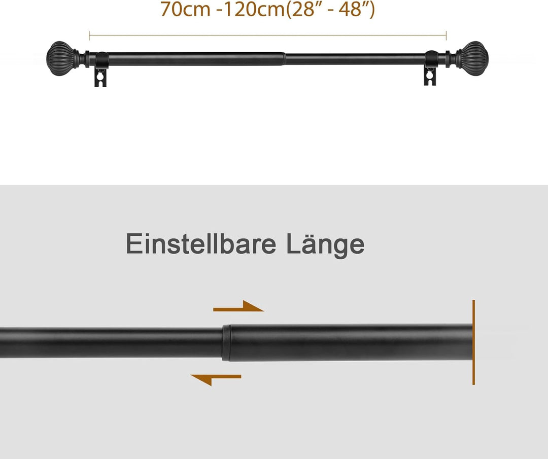 SZXIMU Gardinenstange ausziehbar Vorhangstange schwarz,71-122cm mit kugelförmigem Kürbis-Endstück 10