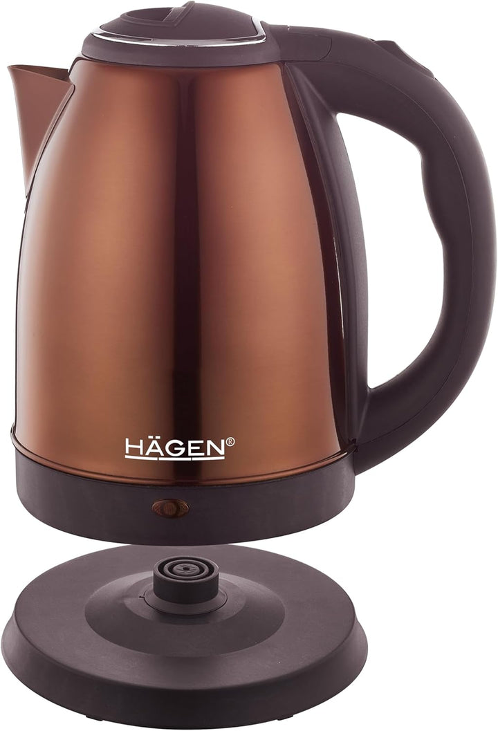 Hagen, Kompakter elektrischer Wasserkocher aus Edelstahl, Elegantes Design, 360° Basis, Kapazität 1,