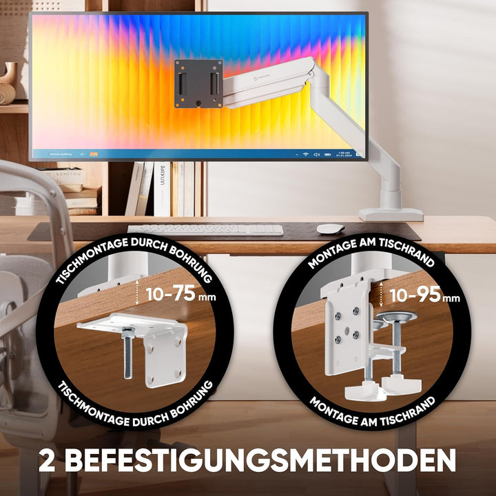 ONKRON Monitor Halterung Tisch für 15-42 Zoll Bildschirm bis 15 kg, Monitor Arm RGB mit USB und Type