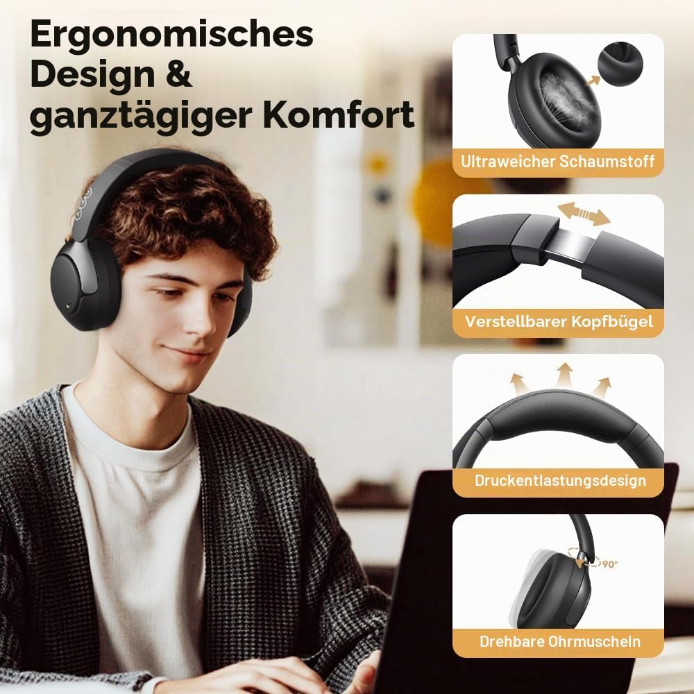 QCY H3 PRO Over Ear kopfhörer Bluetooth,50db Adaptives aktives Noise Cancelling mit Mehreren Modi,Hi