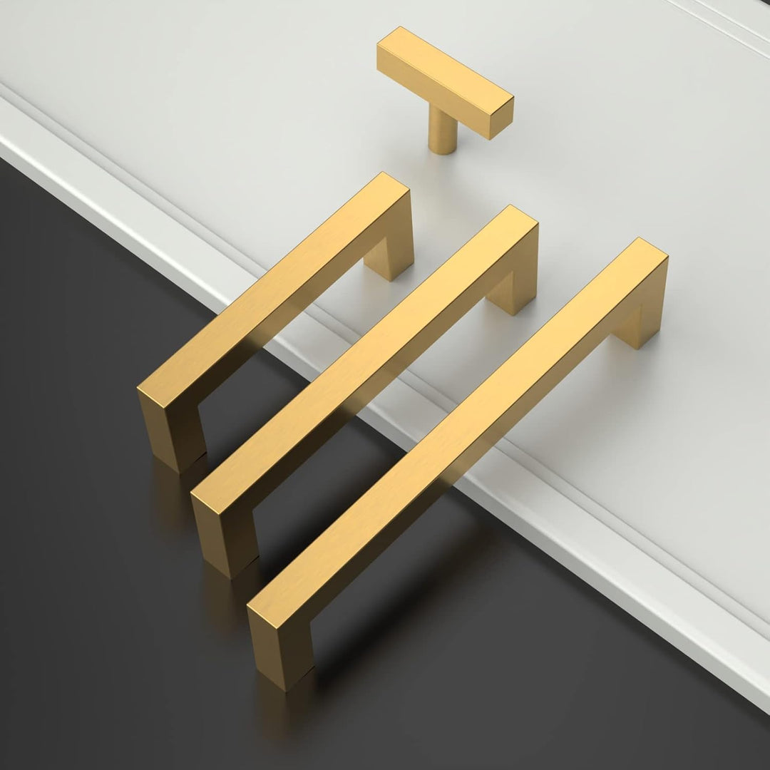 Amerdeco 10 Stück Möbelgriffe Edelstahl Gold Schrankgriffe Küchengriffe 160mm Lochabstand Schubladen