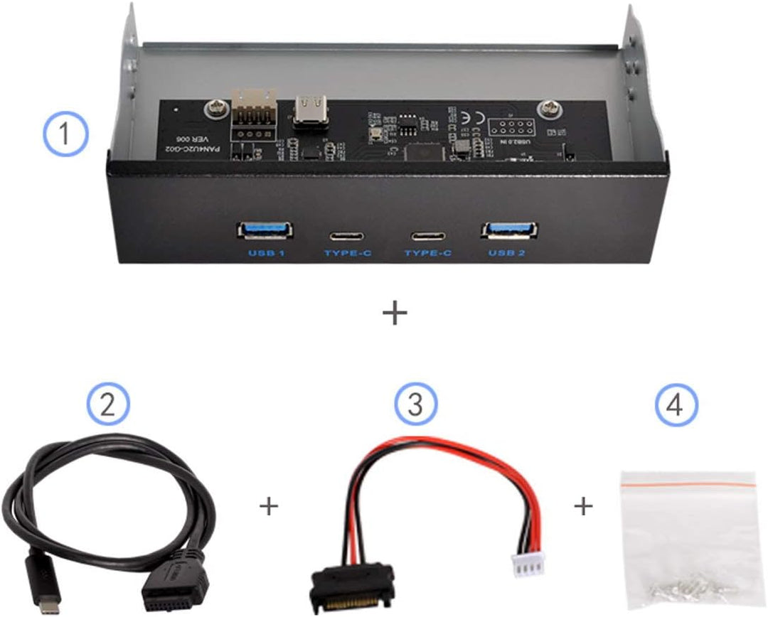 Xiwai USB-C & USB 3.0 HUB 4 Ports Frontpanel zu Motherboard 20pin Anschlusskabel für 5,25 Zoll CD-RO