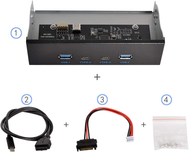 Xiwai USB-C & USB 3.0 HUB 4 Ports Frontpanel zu Motherboard 20pin Anschlusskabel für 5,25 Zoll CD-RO