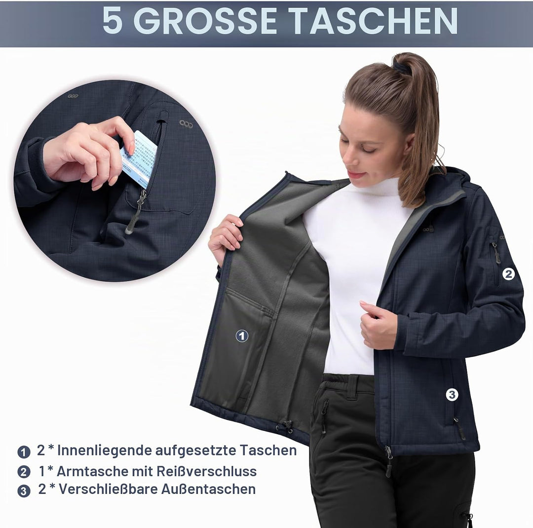 33,000ft Softshelljacke Damen Wasserdichte Atmungsaktive Warme Winterjacke Fleece Übergangsjacke Win