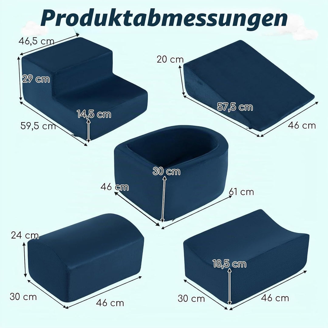 FANTASK 5 TLG. Grossbausteine, Kletterblöcke Softbausteine mit Bällebad (Marineblau), Navy Blue