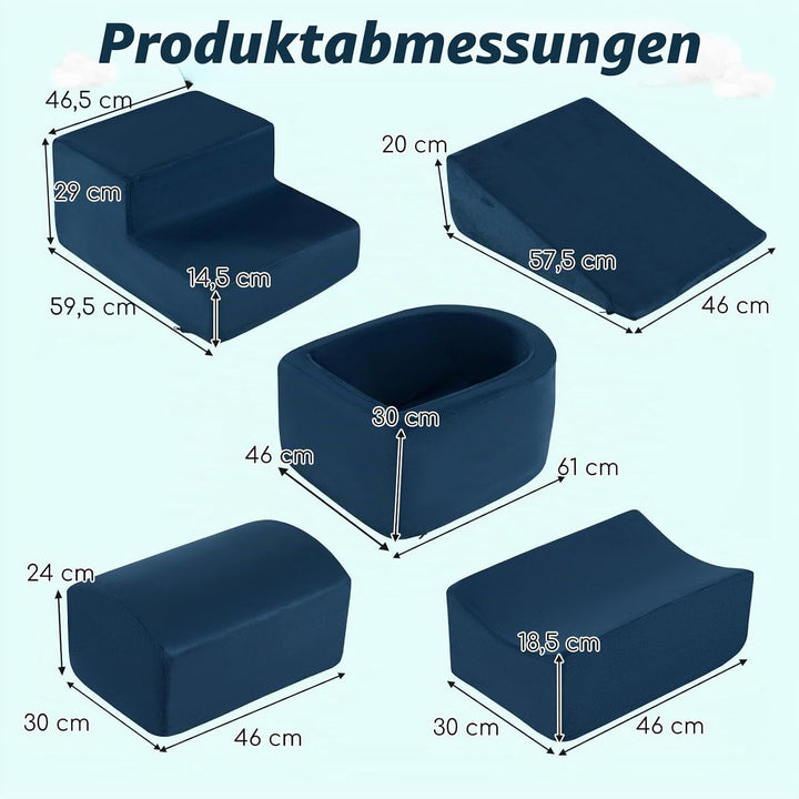 FANTASK 5 TLG. Grossbausteine, Kletterblöcke Softbausteine mit Bällebad (Marineblau), Navy Blue