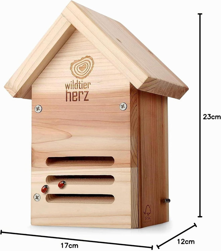 wildtier herz I Marienkäferhaus wetterfest und unbehandelt I Massiv-Holz Marienkäfer Insektenhotel I