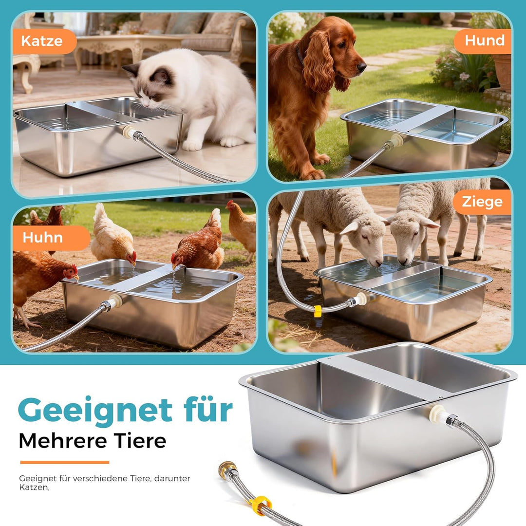 Automatischer Wassertrog aus Edelstahl 25L, Selbstfüllender Wasserspender für Grosse Hunde, Pferde,