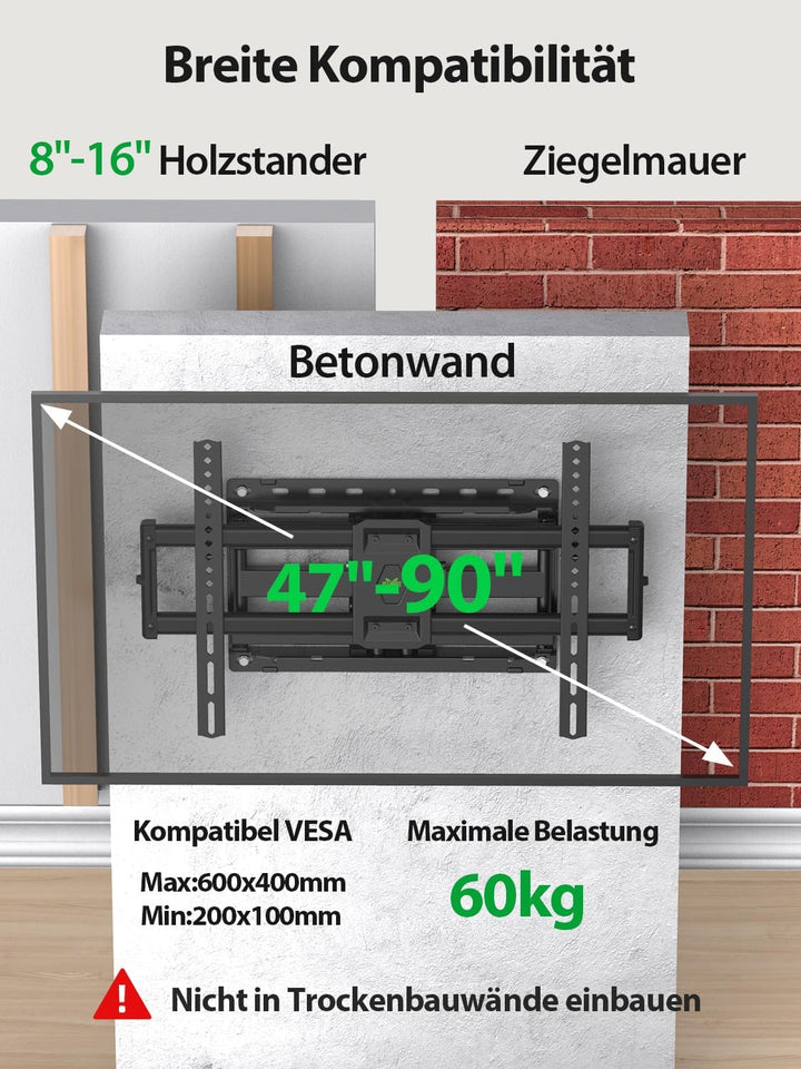 USX-MOUNT TV Wandhalterung Schwenkbar Neigbar für 47-84 Zoll LED, LCD, Plasma TV mit max.VESA 600x40