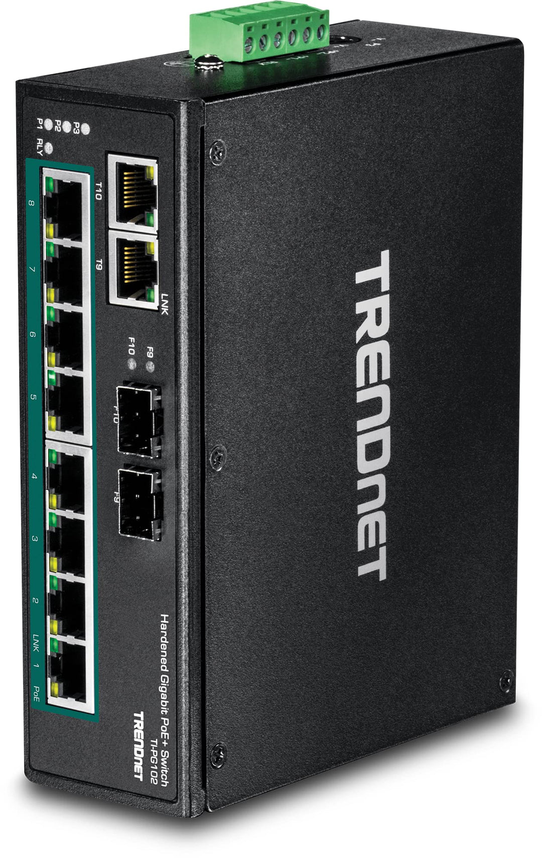 TRENDnet TI-PG102 10-Port Industrieller Gigabit PoE+ DIN-Schiene Switch, 240 W PoE-Gesamtleistung, 2