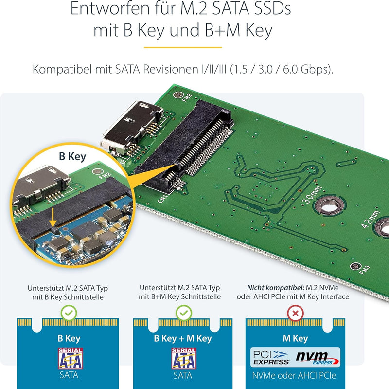 StarTech.com M.2 SSD Aluminiumgehäuse für USB 3.0 (5Gbit/s) mit UASP - Schwarz - M.2 NGFF SATA mit B