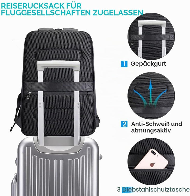 BANGE Business-Smart-Rucksack, wasserdicht, 39,6 cm (15,6 Zoll), Laptop-Rucksack mit USB-Ladeanschlu