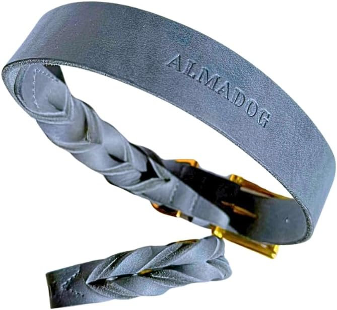 Hundehalsband Abby - Geflochtenes Fettleder Silbergrau L (45-52,5cm Halsumfang, 2,7cm breit), L (45-