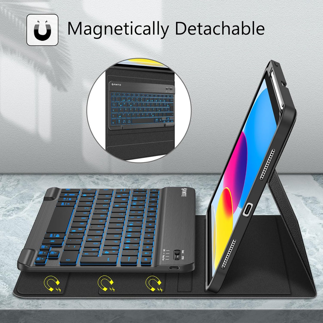 Fintie Tastatur Hülle für iPad 10. Generation 2022 (10.9 Zoll), Keyboard Case mit 7-farbig Beleuchte