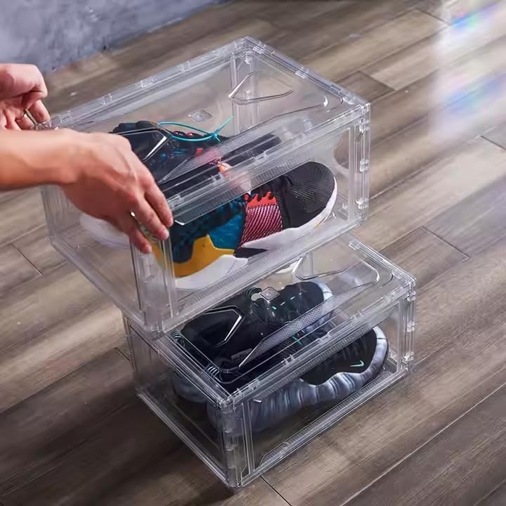 POSH Schuhbox Kunststoff Stapelbare, Magnetische Schuhaufbewahrungsbox für Sneaker Transparent (2),