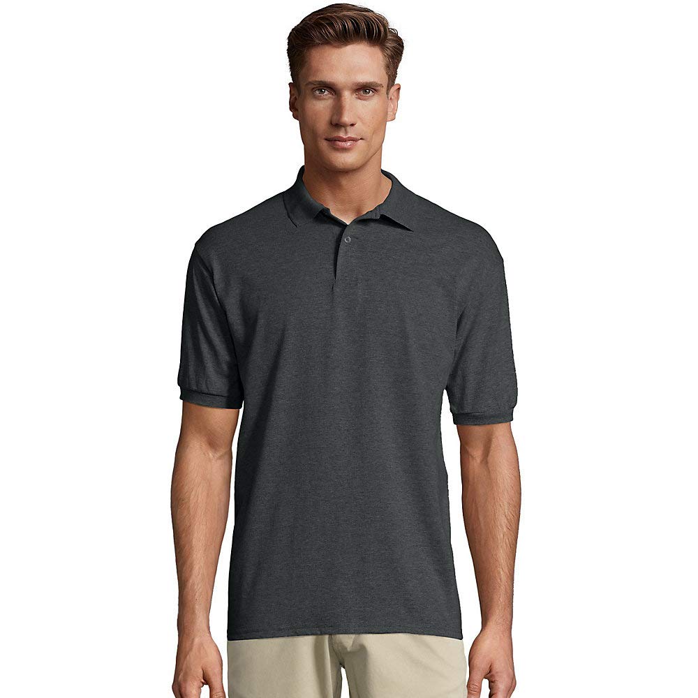 Hanes Herren Männer EcoSmart Jersey Polo, Charcoal Heather M, Charcoal Heather M