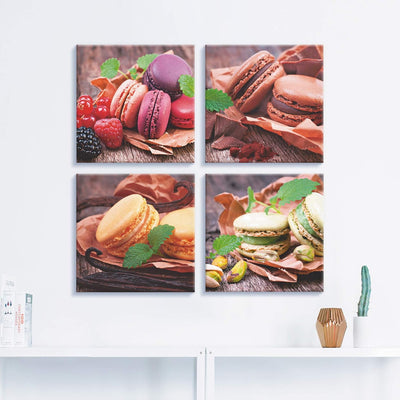 ARTLAND Leinwandbilder auf Holz Wandbild Bild Set 4 teilig je 40x40 cm Quadratisch Essen Dessert Bra