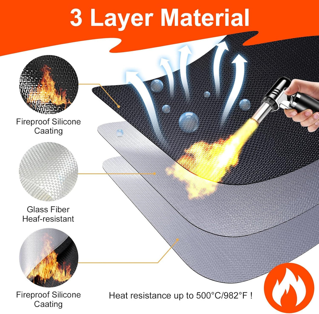 Rund Feuerfeste Unterlage | 100×100cm Faltbare Hitzeschutzmatte | Bodenschutzmatte | Grillmatten | B