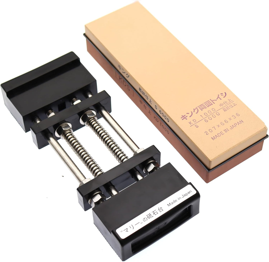 Set mit japanischem Schleifstein King Double Face 1000 6000 und rutschfester Tischhalterung, verstel