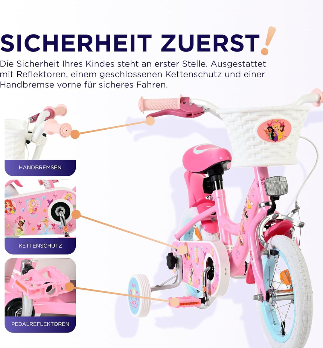 Volare Kinderfahrrad | 3–5 Jahre | Doppelte Handbremse, abnehmbare Stützräder, Pedalreflektoren & Tr
