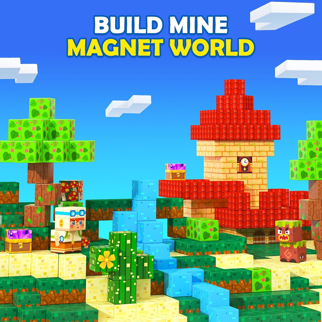 Coodoo Magnetische Bausteine - Baue Mine Magnet Welt, 200 Teile Magnetspielzeug Outdoor Sensorische