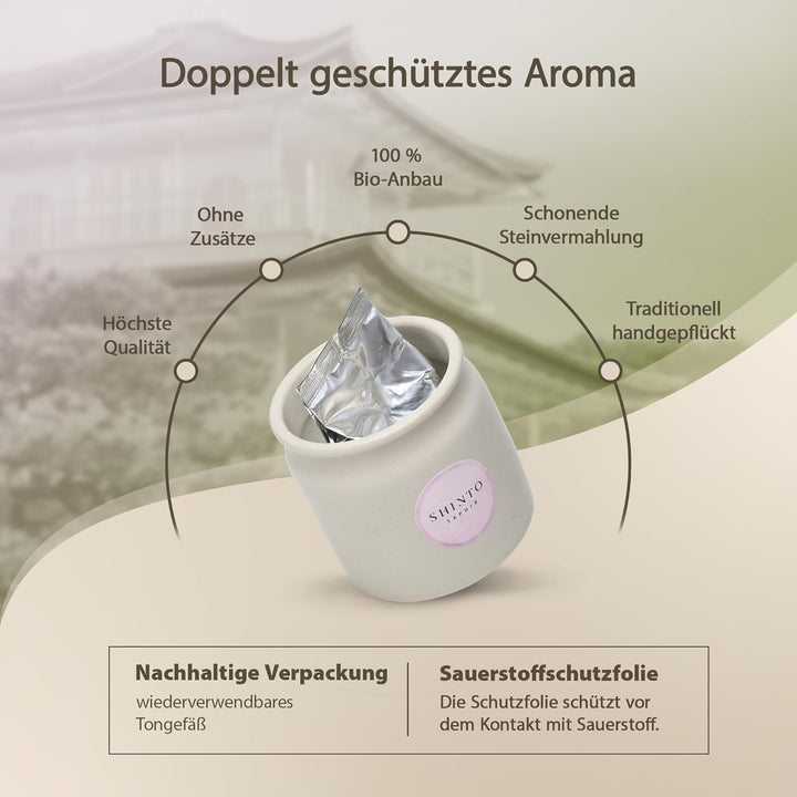 Matcha-Pulver Set Shinto® Saphir - mit Prime Grade Grüntee-Pulver, einzigartiger handgefertigter Sch