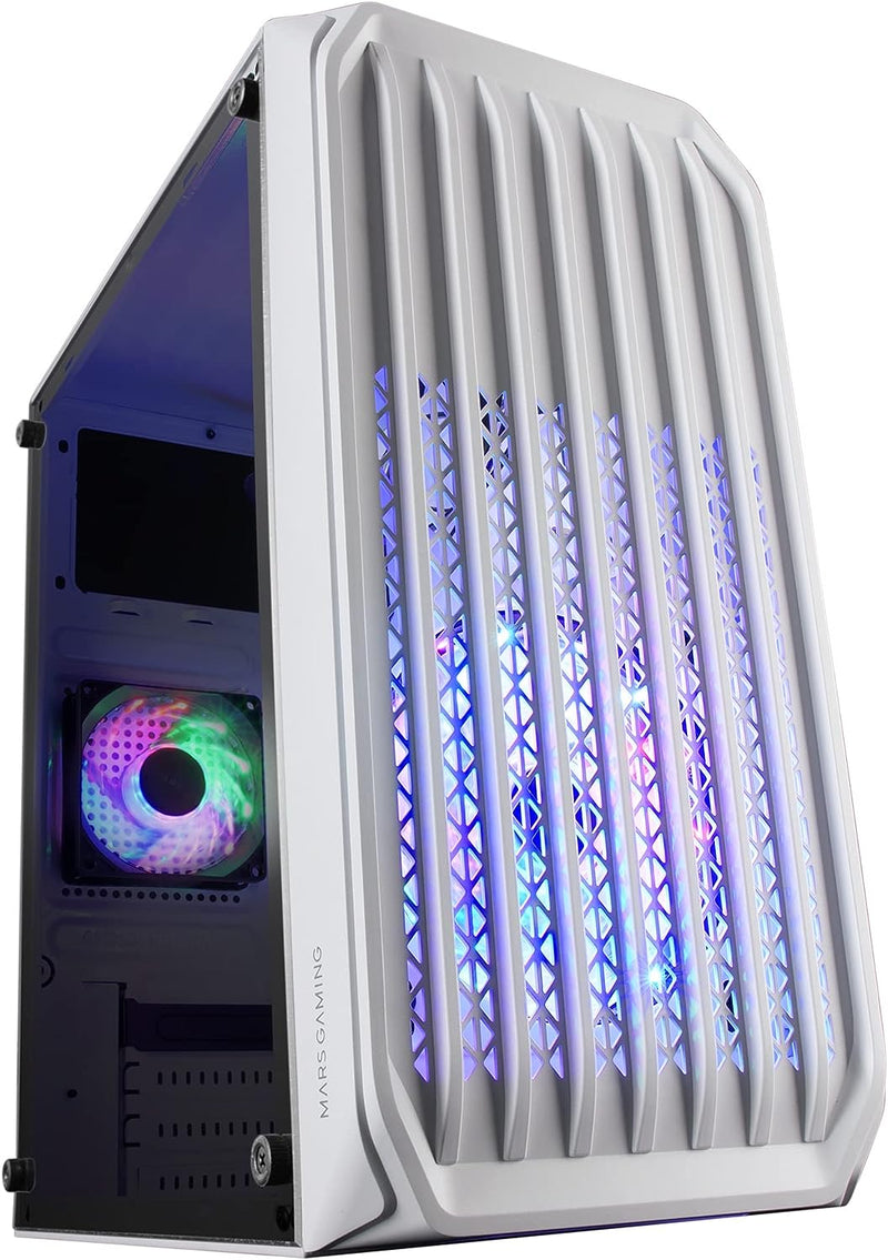 MarsGaming MC-S2 Weiss, Kompaktes Micro-ATX Gaming PC-Gehäuse, 2 FRGB Rainbow-Lüfter mit Frontgitter