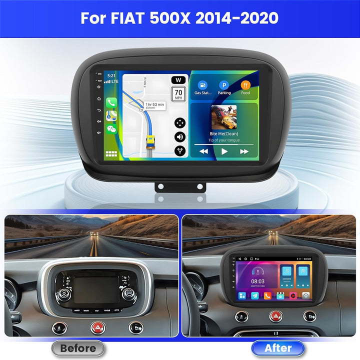 Radio für FIAT 500X 2014-2020 Android 15 2+64G mit Wireless CarPlay Android Auto, 9 Zoll Bildschirm