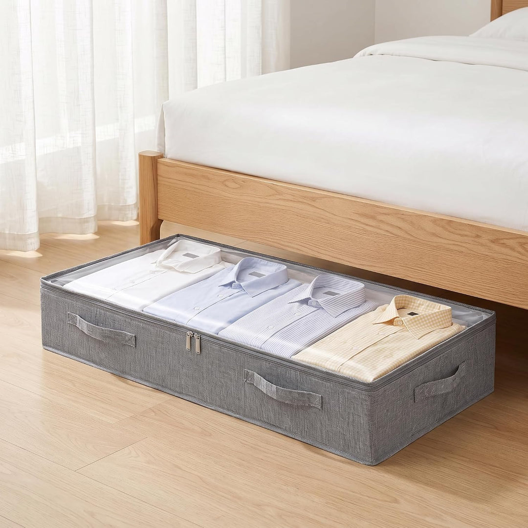3 Stück Unterbett Aufbewahrungsbox, 75L Flache Box Reissverschluss Faltbarer | Unterbettboxen aus Le