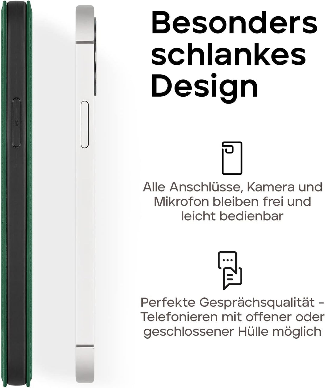 WIIUKA Hülle für iPhone 14 Plus, Leder aus Deutschland, mit Kartenfach, extra Dünn, Handyhülle mit S