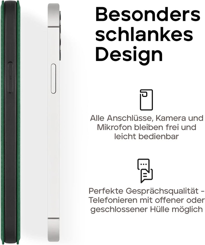 WIIUKA Hülle für iPhone 14 Plus, Leder aus Deutschland, mit Kartenfach, extra Dünn, Handyhülle mit S