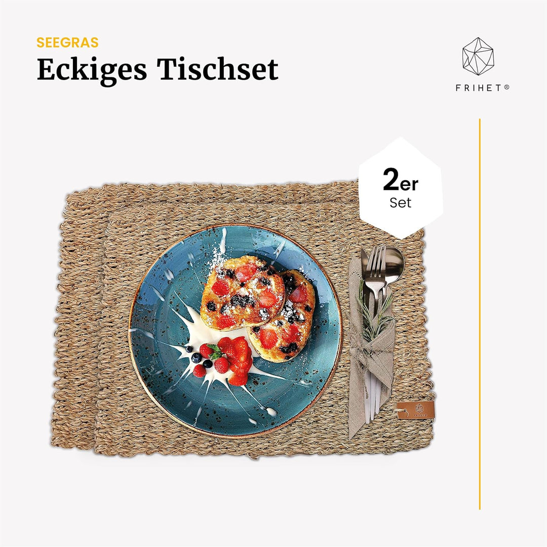 FRIHET Tischset eckig - Seegras geflochten (2er Set) Platzset 40x30cm, Natur Tischdeko, Tischsets Pl